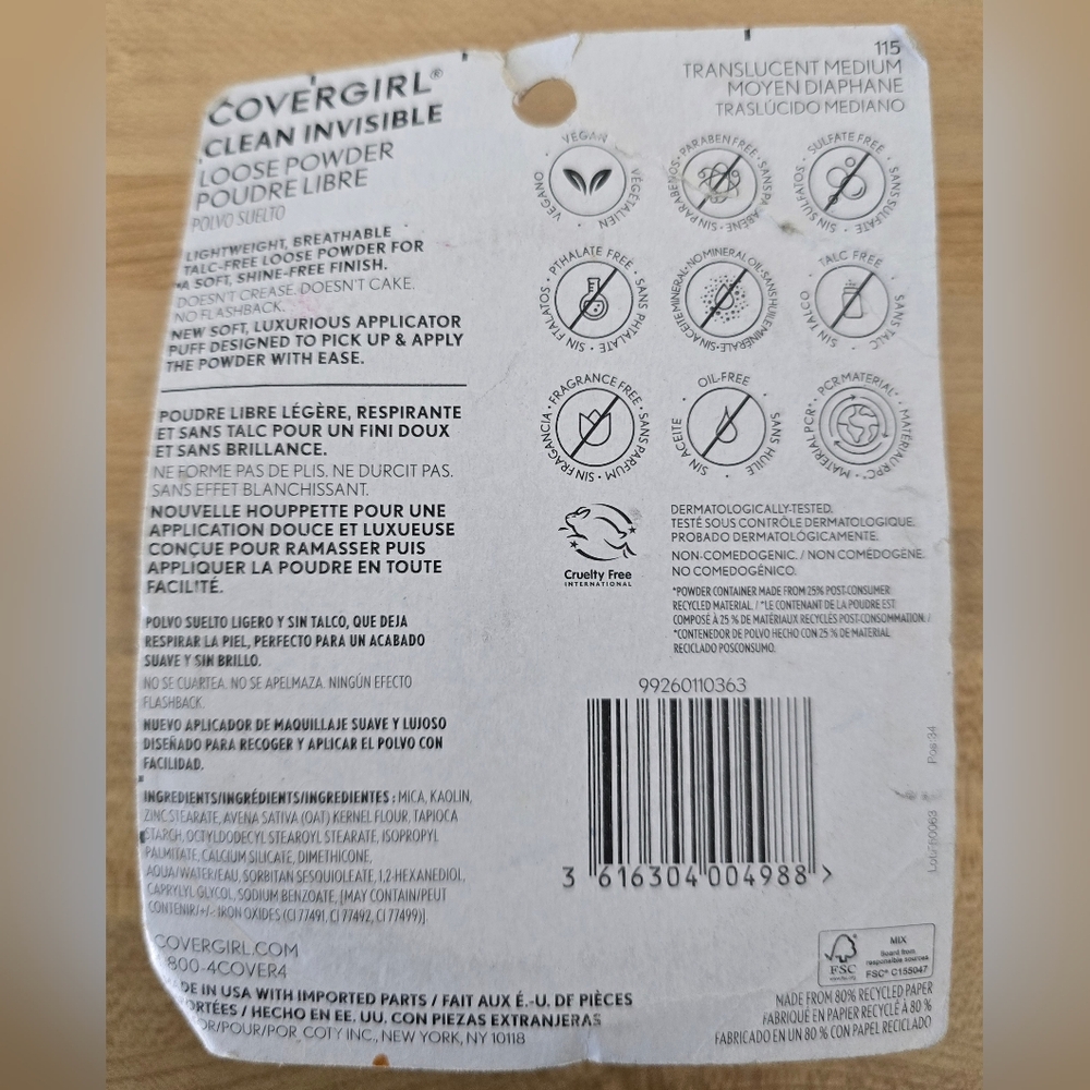 Covergirl Clean Invisible Loose Powder 115 Translucent Medium - Picture 3 of 3